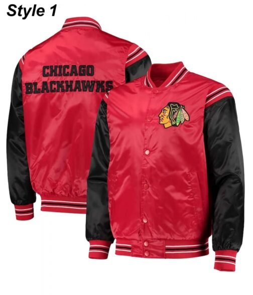 Chicago Blackhawks Red and Black Satin Varsity Jacket - Image 7