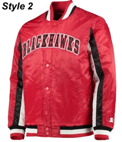 Chicago Blackhawks Red and Black Satin Varsity Jacket - Image 2