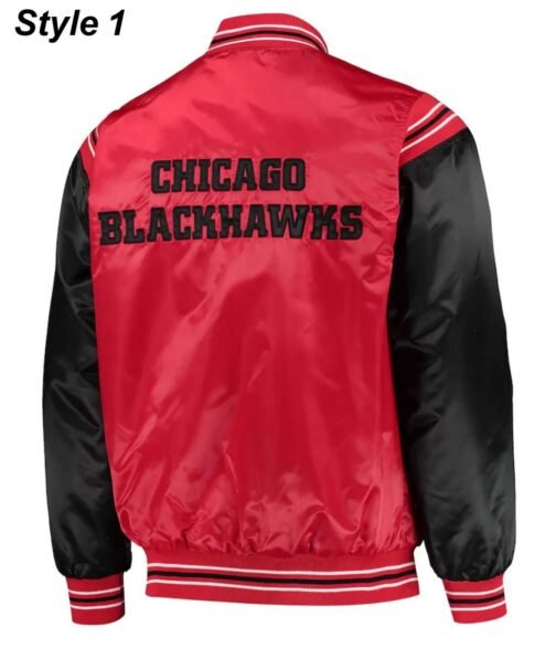 Chicago Blackhawks Red and Black Satin Varsity Jacket - Image 4