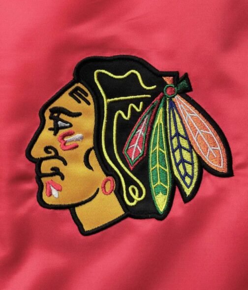 Starter Chicago Blackhawks Satin Red and Black Jacket - Image 4