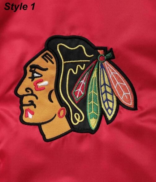 Chicago Blackhawks Red and Black Satin Varsity Jacket - Image 11