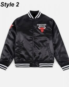 Starter Chicago Bulls Black Satin Bomber Jacket