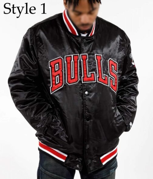Starter Chicago Bulls Black Satin Bomber Jacket - Image 4