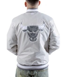 Chicago Bulls Satin Silver Bomber Jacket