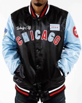 Starter Chicago Cubs Color Block Bomber Varsity Satin Jacket