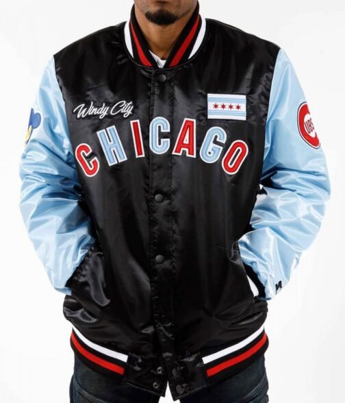 Starter Chicago Cubs Color Block Bomber Varsity Satin Jacket