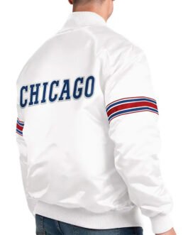 Power Forward Chicago Cubs Varsity White Satin Jacket