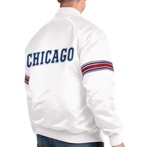 Power Forward Chicago Cubs Varsity White Satin Jacket - Image 2