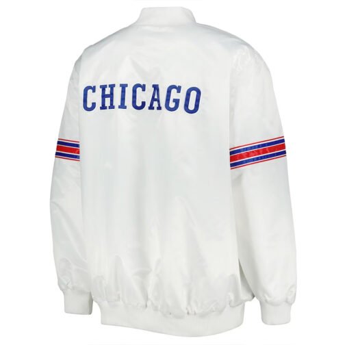 Power Forward Chicago Cubs Varsity White Satin Jacket - Image 4