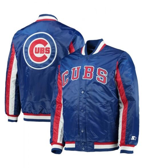 Chicago Cubs The Ace Full-Snap Royal Blue Varsity Satin Jacket - Image 3