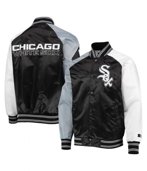 Chicago White Sox Reliever Raglan Full-Snap Black and Silver Jacket - Image 3