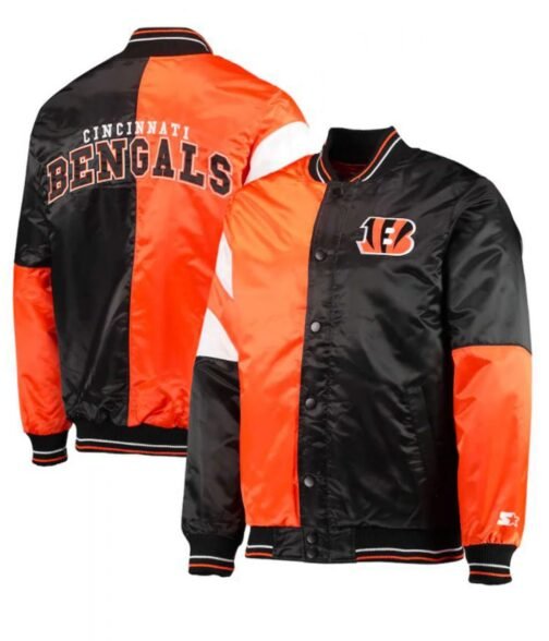 Cincinnati Bengals Starter Black and Orange Satin Jacket - Image 3