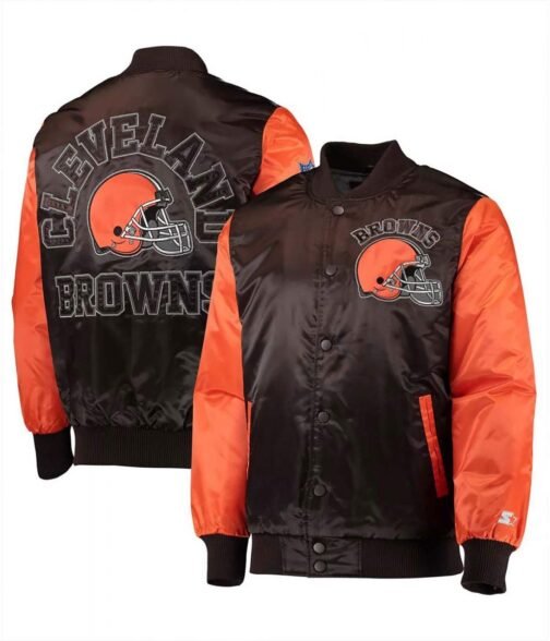 Cleveland Browns Locker Room Throwback Brown and Orange Satin Jacket - Image 3