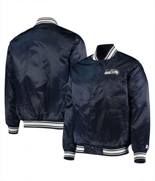 Seattle Seahawks Locker Room Full-Snap Navy Blue Bomber Jacket - Image 3
