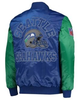 Locker Room Seattle Seahawks Throwback Navy and Neon Green Satin Jacket