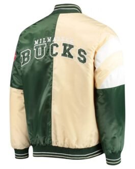 Milwaukee Bucks Leader 75th Anniversary Cream/Green Color Block Jacket