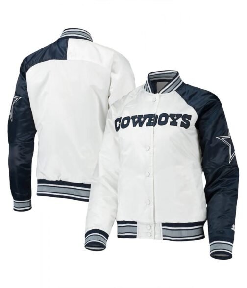 Starter Dallas Cowboys Endzone White and Blue Satin Jacket - Image 3