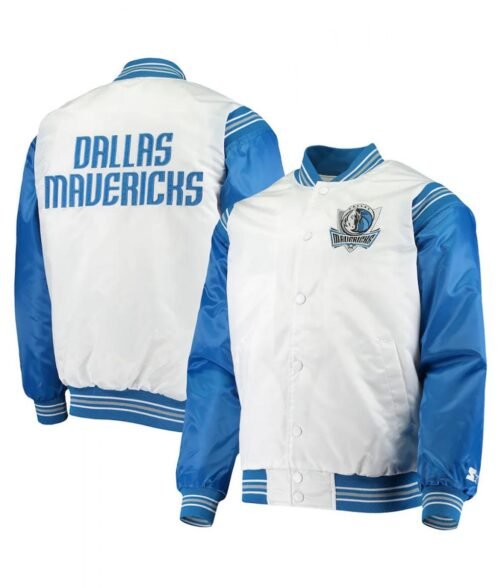 Dallas Mavericks Renegade Full-Snap White and Blue Satin Jacket - Image 3