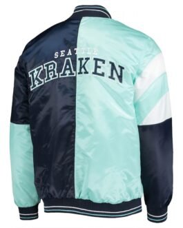 Deep Seattle Kraken The Leader Navy Blue and Light Blue Satin Jacket