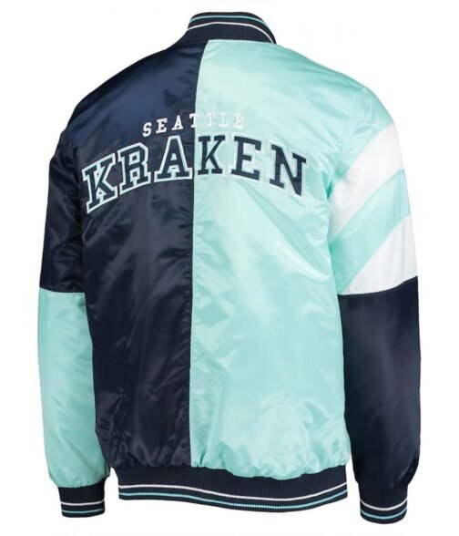 Deep Seattle Kraken The Leader Navy Blue and Light Blue Satin Jacket - Image 2