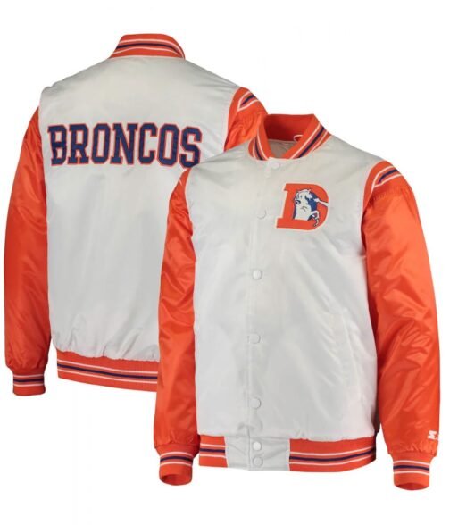 Denver Broncos Starter White and Orange Satin Jacket - Image 3