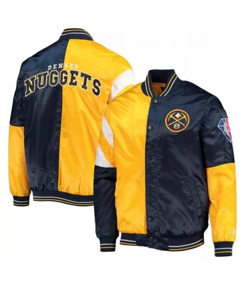 Denver Nuggets Full-Snap Color Block Satin Yellow and Navy Blue Jacket - Image 3