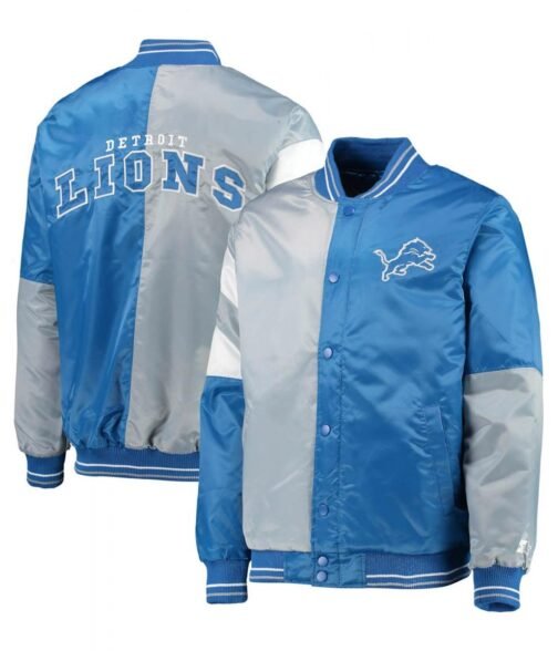 Detroit Lions Leader Varsity Satin Blue/Gray Full-Snap Jacket - Image 3