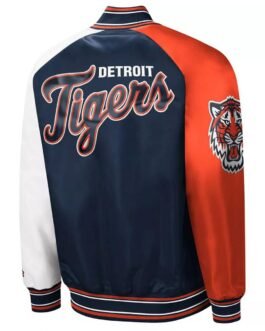 Detroit Tigers Reliever Satin Raglan Full-Snap Blue/Orange Jacket