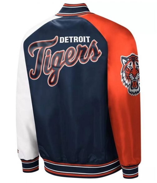 Detroit Tigers Reliever Satin Raglan Full-Snap Blue/Orange Jacket - Image 2