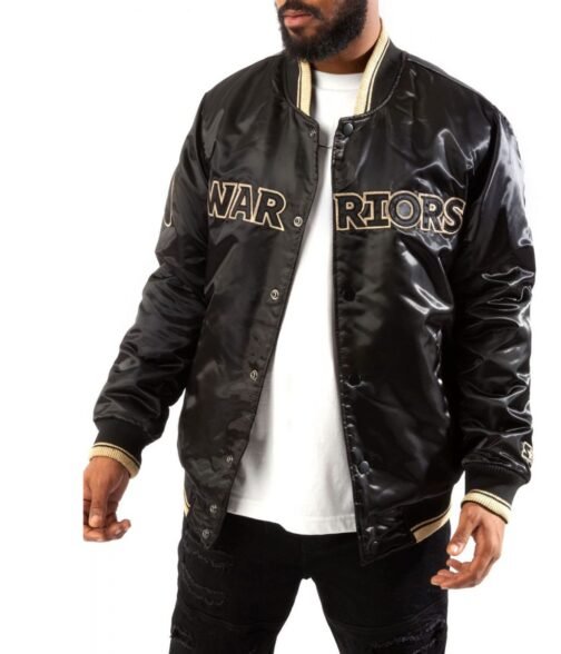 Starter Golden State Warriors Black/Gold Satin Bomber Jacket - Image 3