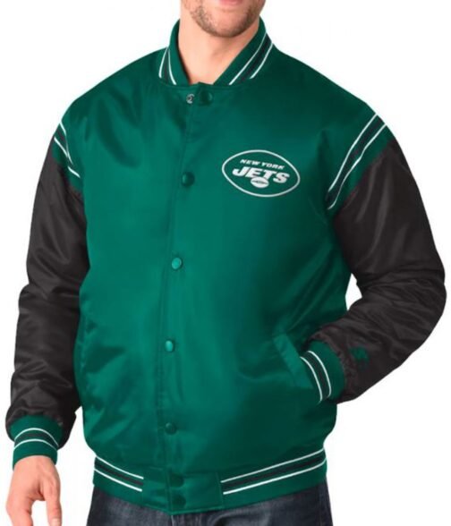 Starter NY Jets Green and Black Satin Jacket - Image 7