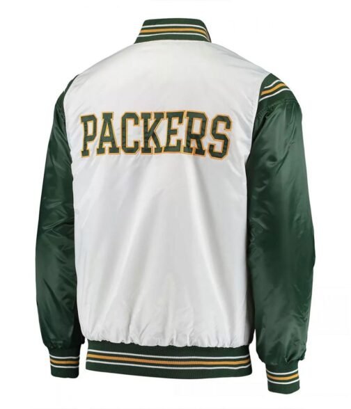 White/Green Green Bay Packers Historic Renegade Satin Jacket - Image 2