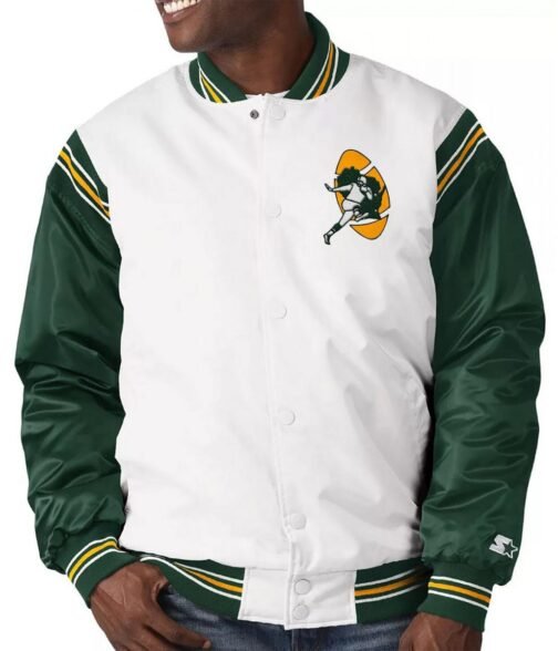 White/Green Green Bay Packers Historic Renegade Satin Jacket - Image 3