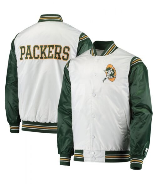 White/Green Green Bay Packers Historic Renegade Satin Jacket - Image 5