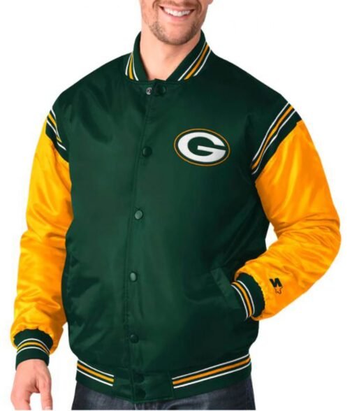 Starter Green Bay Packers Yellow and Green Satin Jacket - Image 4