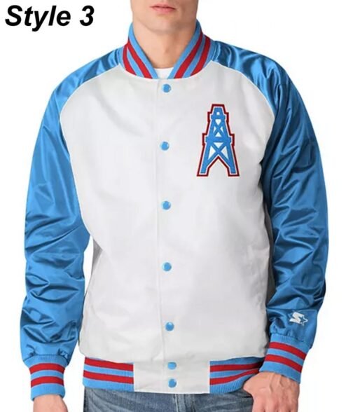 Bomber Houston Oilers Light Blue Satin Jacket - Image 3