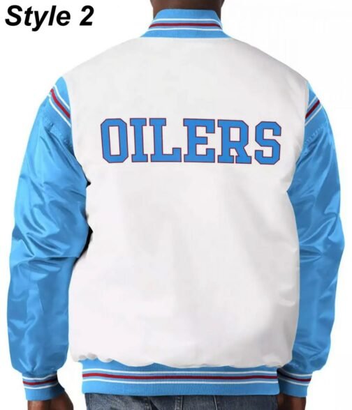 Bomber Houston Oilers Light Blue Satin Jacket - Image 7