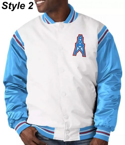Bomber Houston Oilers Light Blue Satin Jacket - Image 2