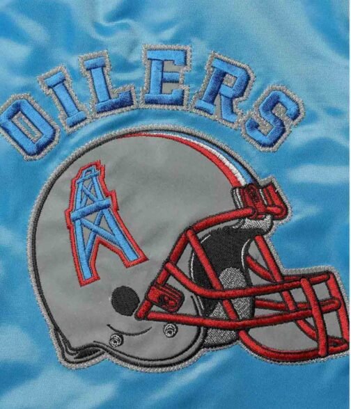 Houston Oilers Locker Room Throwback Light Blue and Red Jacket - Image 4