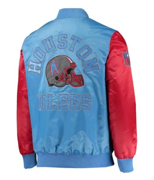 Houston Oilers Locker Room Throwback Light Blue and Red Jacket - Image 2
