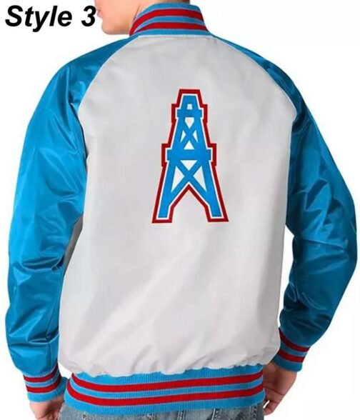 Bomber Houston Oilers Light Blue Satin Jacket - Image 8