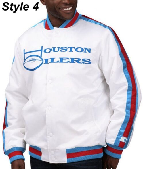 Bomber Houston Oilers Light Blue Satin Jacket - Image 4
