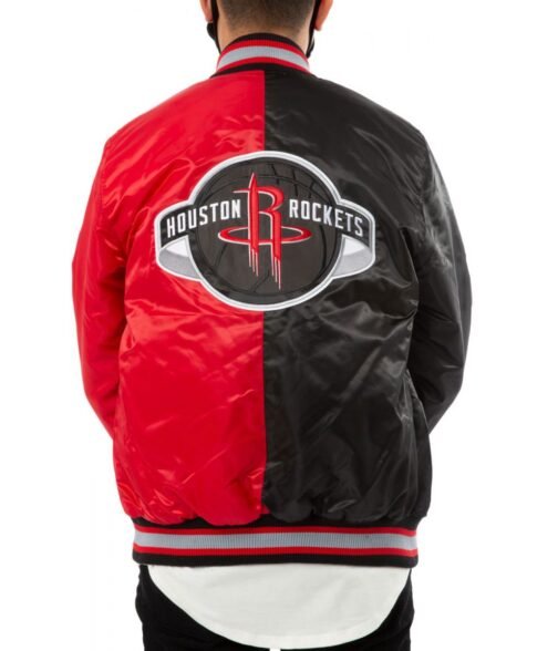 Starter Houston Rockets Satin Bomber Red and Black Jacket - Image 2