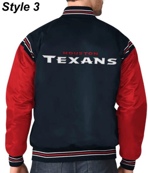 Houston Texans Navy Blue Satin Bomber Jacket - Image 11