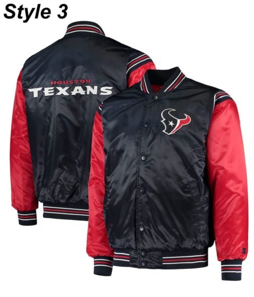 Houston Texans Navy Blue Satin Bomber Jacket - Image 9