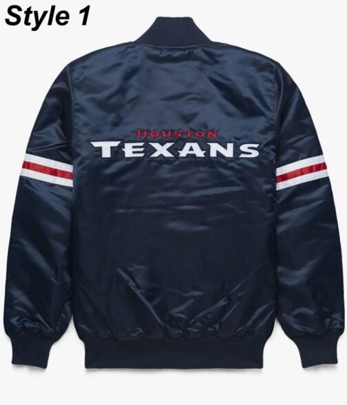 Houston Texans Navy Blue Satin Bomber Jacket - Image 5