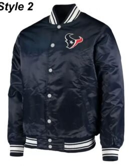 Houston Texans Navy Blue Satin Bomber Jacket