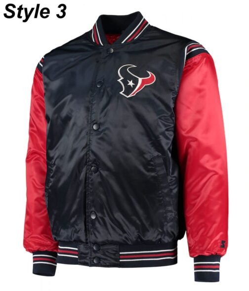 Houston Texans Navy Blue Satin Bomber Jacket - Image 3