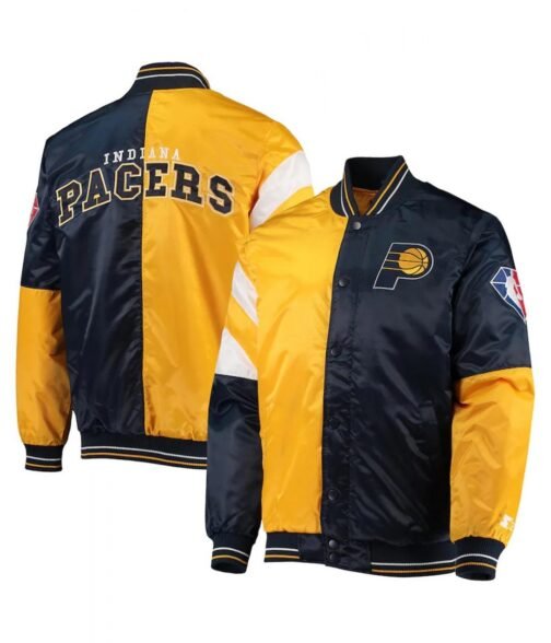 Indiana Pacers 75th Anniversary Leader Color Block Satin Varsity Jacket - Image 3