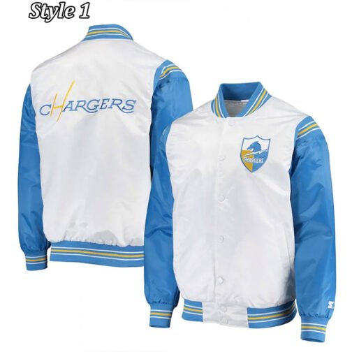 LA Chargers Renegade Throwback White and Powder Blue Varsity Satin Jacket - Image 5